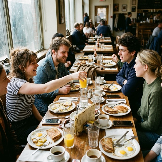 Friends sharing a meal at a café